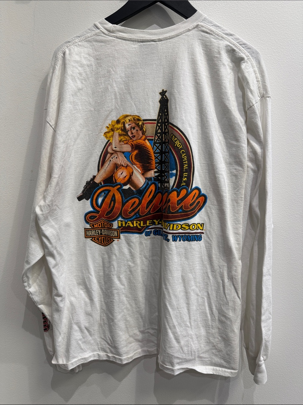 Harley-Davidson White Long Sleeve 'Deluxe' Pinup Graphic Tee Gillette Wyoming